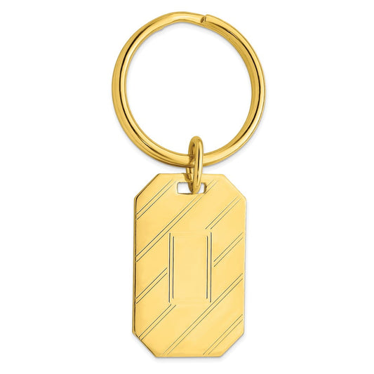 Gold-plated Kelly Waters Etched Diagonal Lines with Engravable Area Key Ring QGL8694
