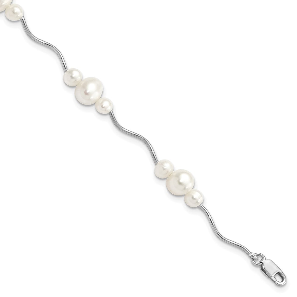 Sterling Silver Rhodium-plated 3-6mm White Near-Round Freshwater Cultured Pearl 7.25 inch Bracelet 7.25 inches
