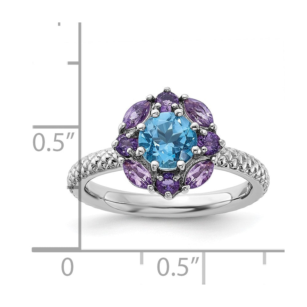Sterling Silver Stackable Expressions Amethyst and Blue Topaz Ring Size -8