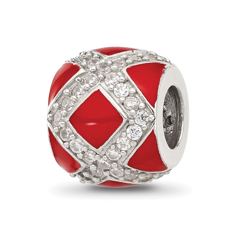 Sterling Silver Reflections CZ Red Enameled Fancy Bead