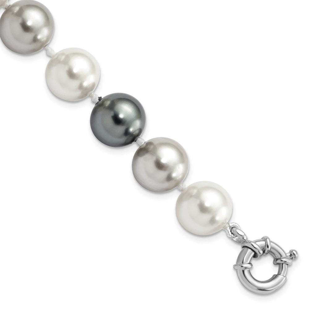 Majestik Sterling Silver Rhodium-plated 12-13mm Multi-color Imitation Shell Pearl Hand-knotted Bracelet 7.5 inches