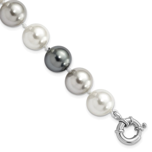 Majestik Sterling Silver Rhodium-plated 12-13mm Multi-color Imitation Shell Pearl Hand-knotted Bracelet 7.5 inches