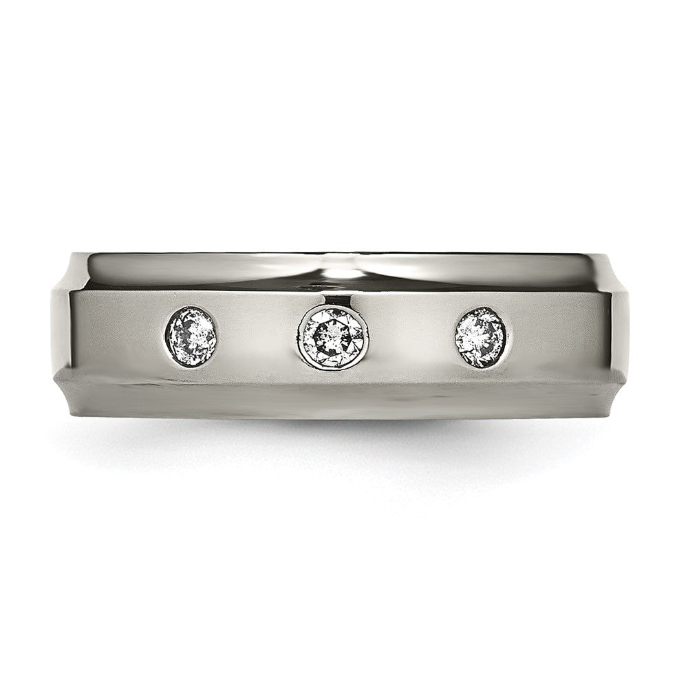 Titanium Polished 1/5ct. tw. Diamond Ridged Edge 7mm Band Size - 12