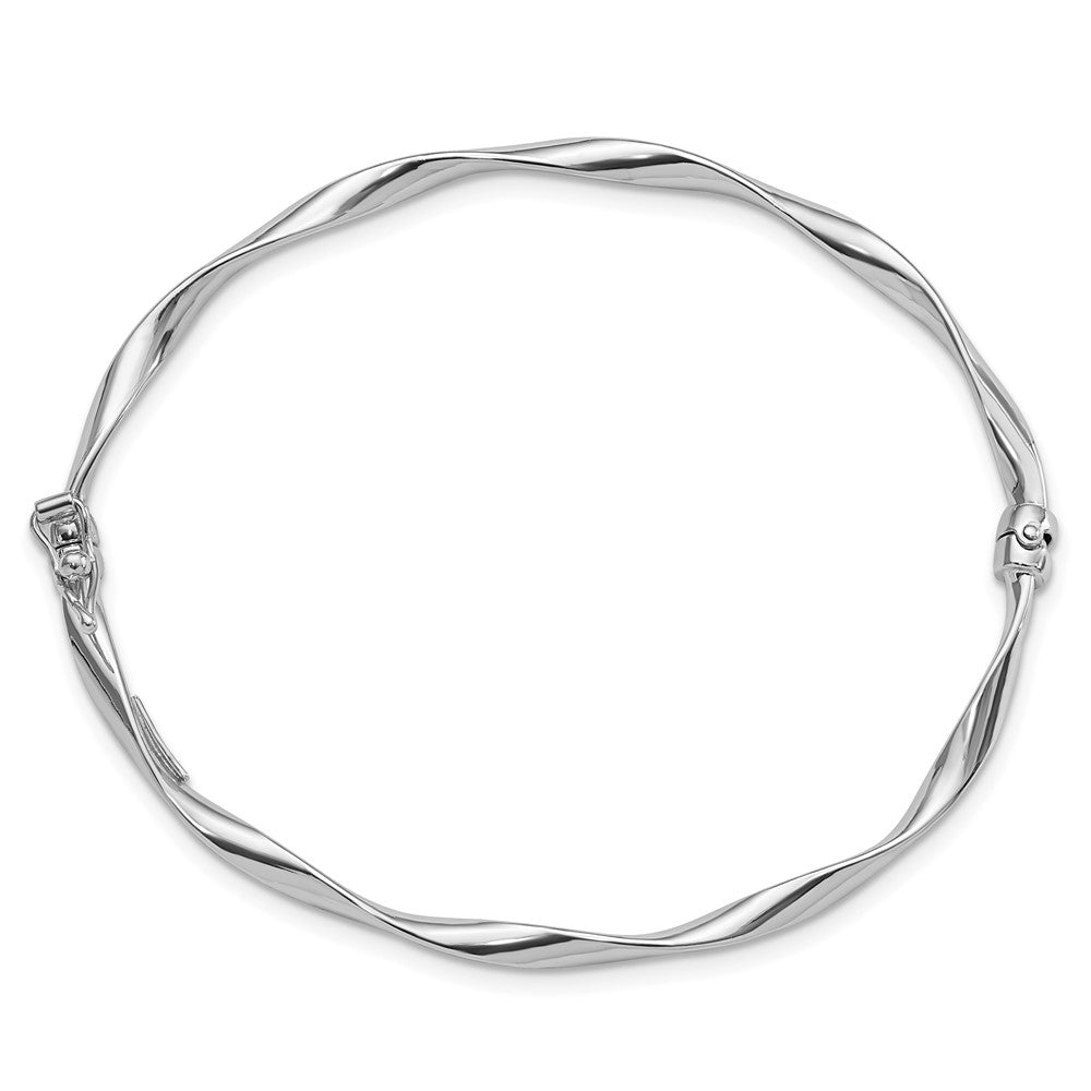 Sterling Silver Rhod-plated Polished 3mm Twisted Hinged Bangle 7 inches