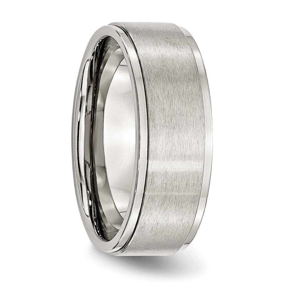 Stainless Steel Polished w/Brushed Center 8mm Ridged Edge Band Size - 8.5