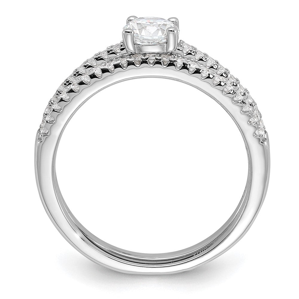 Brilliant Embers Sterling Silver Rhodium-plated 40 Stone Micro Pav‚ CZ 2 Piece Wedding Ring Set
