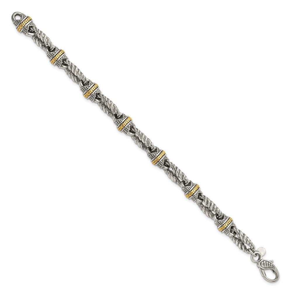 Sterling Silver w/14ky Accent Polished & Antiqued Link Bracelet