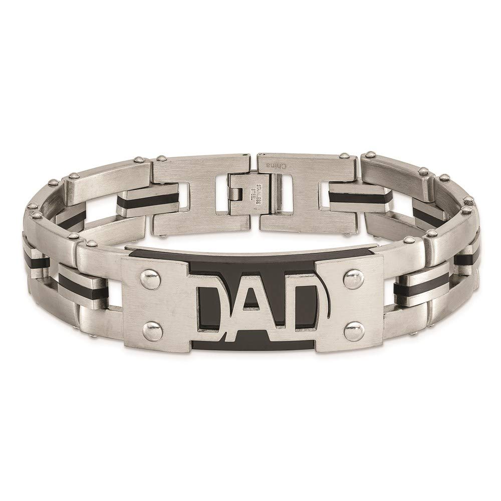 Stainless Steel 9in Brushed and Polished Black IP-plated DAD Bracelet 9 inches