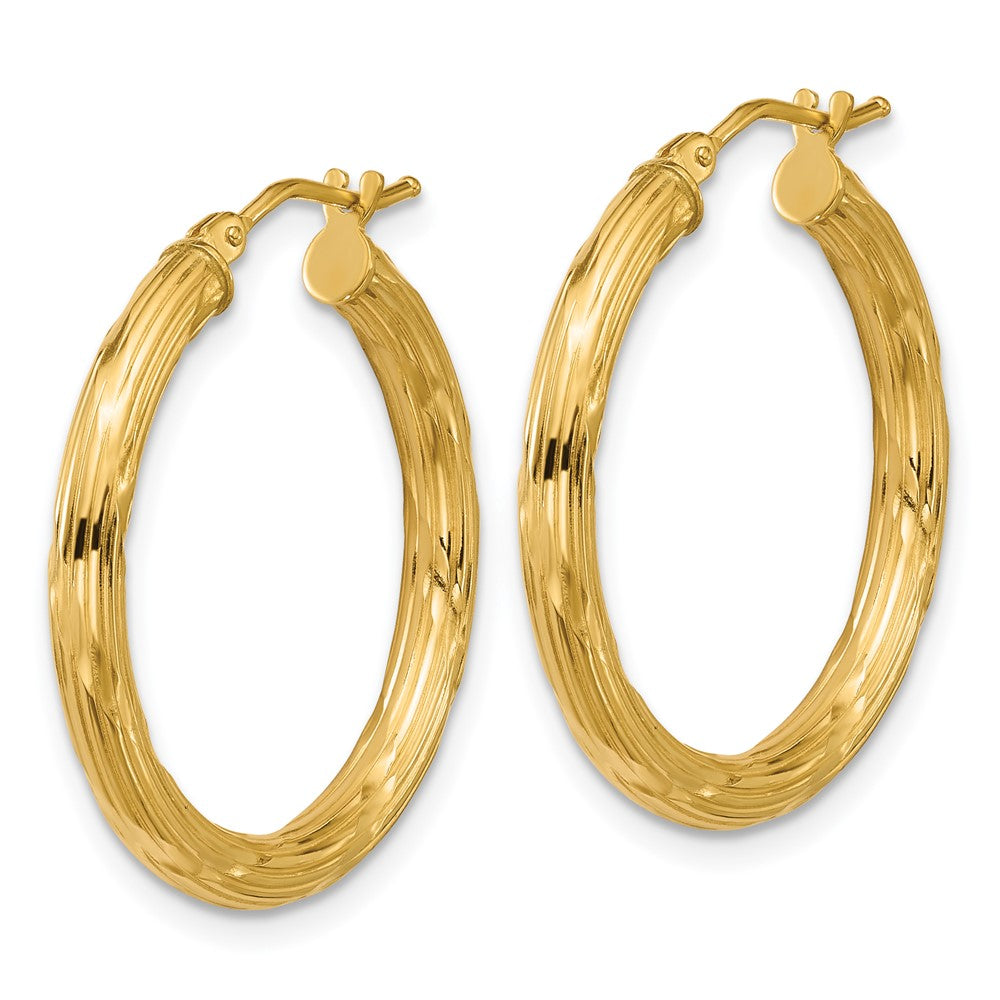 14K Polished and Grooved Round Hoop Earrings
