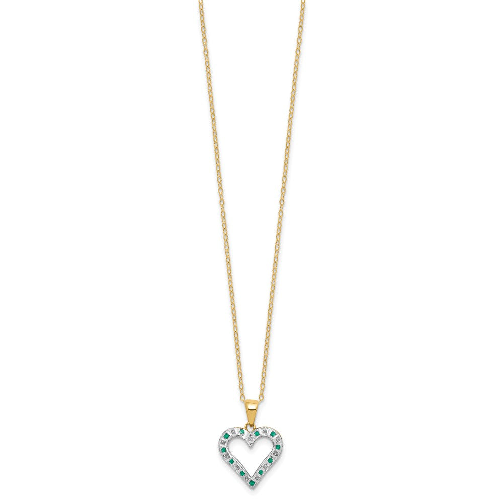 Diamond Fascination Diamond Mystique Sterling Silver 18K Gold-plated Diamond and Emerald Heart 18 Inch Necklace 18 Inches