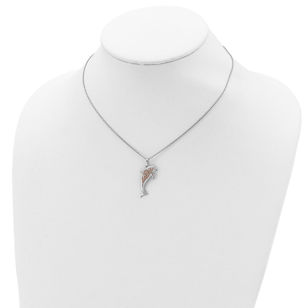 Sterling Silver Rose-tone Diamond-cut Dolphin w/ 2in ext. Necklace 16 Inches