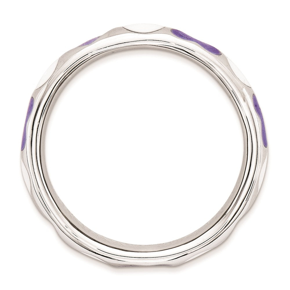 Sterling Silver Stackable Expressions Polished Purple/White Enameled Ring