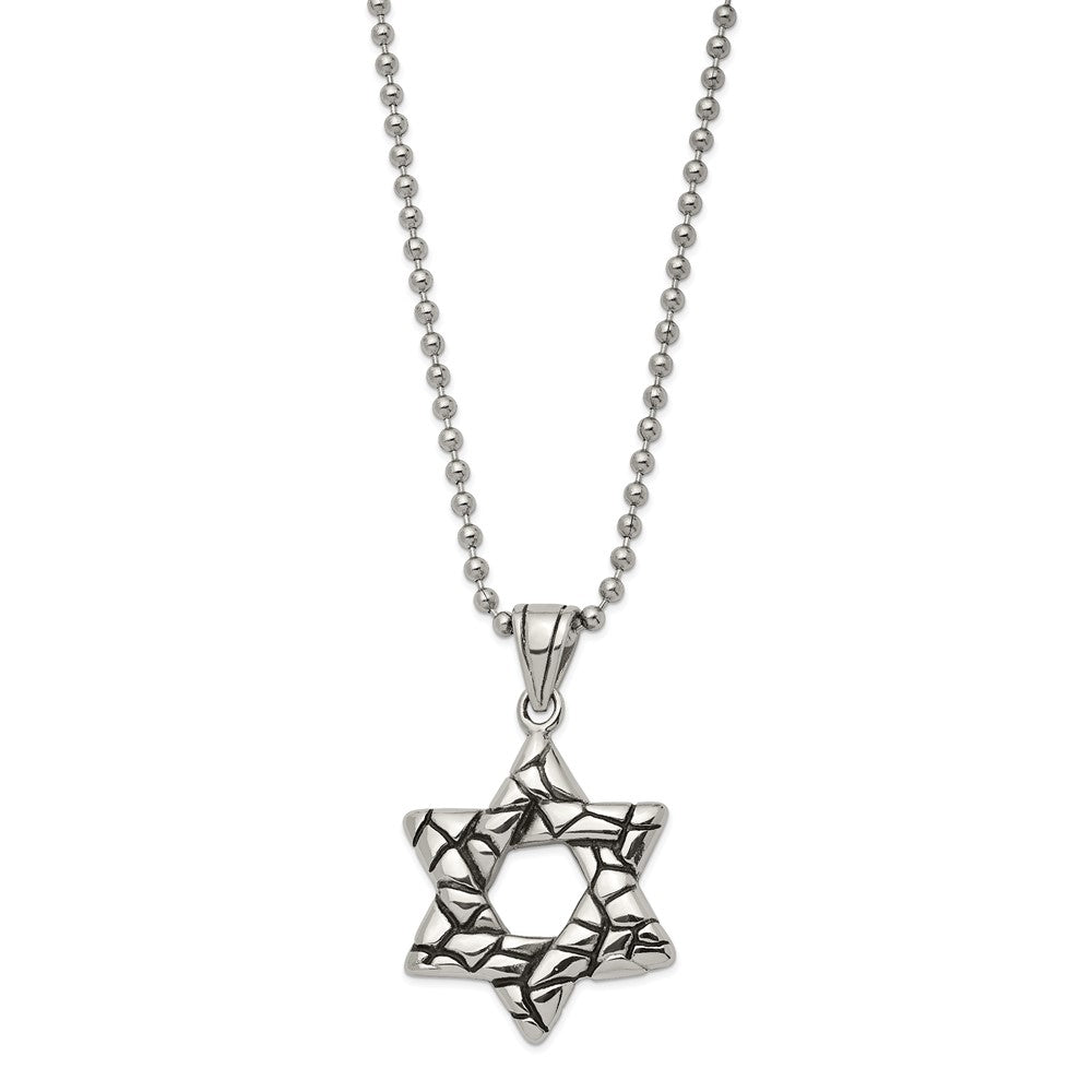 Stainless Steel Antiqued and Polished Star of David 24in Necklace