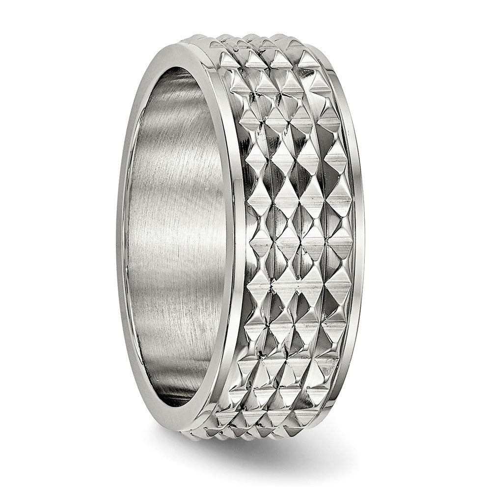 Stainless Steel Polished 8mm Studded Band Size - 9.5
