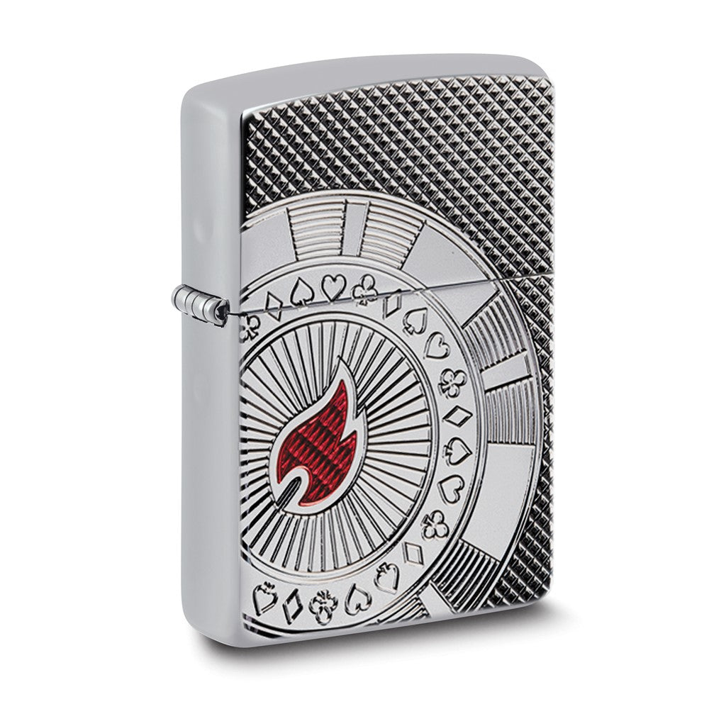 Zippo High Polish Chrome Armor with Red Flame Epoxy Poker Chip Lighter