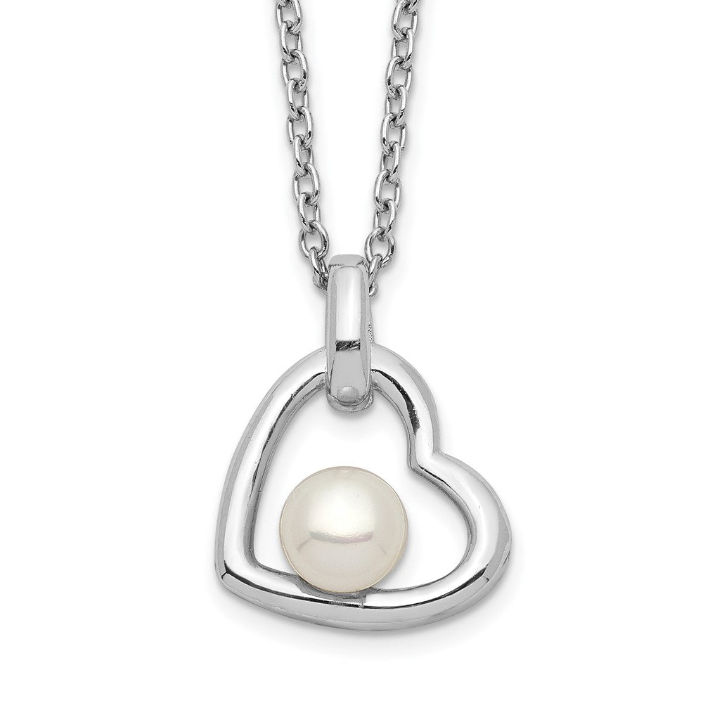 Sterling Silver Rhodium-plated 4-5mm White Button Freshwater Cultured Pearl Heart 17 inch Necklace 17 Inches