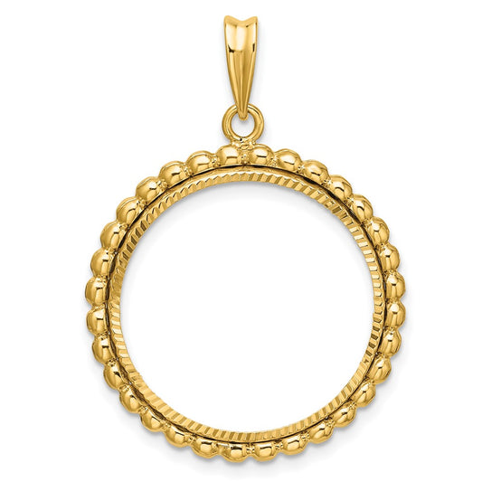 Wideband Distinguished Coin Jewelry 14k Polished and Diamond-cut with Beaded Edge 22.0mm Prong Coin Bezel Pendant
