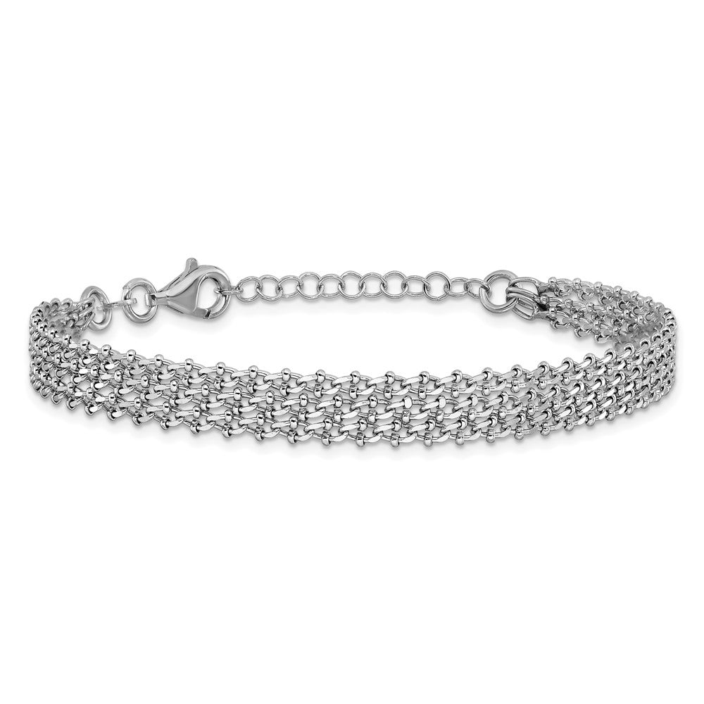 Sterling Silver Rh-plated Polished 3-Strand w/1in ext. Bracelet 8  inches