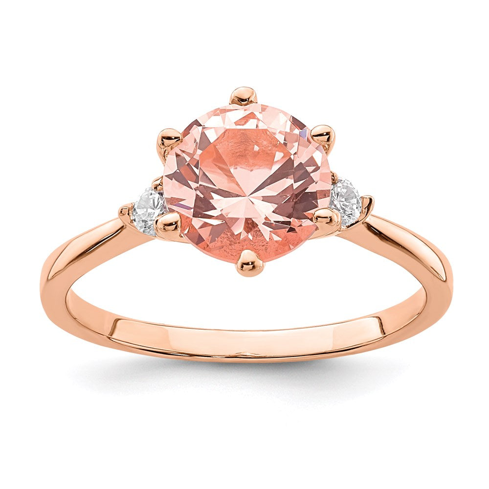 Sterling Silver Rose Gold-plated Pink Crystal and White CZ Ring