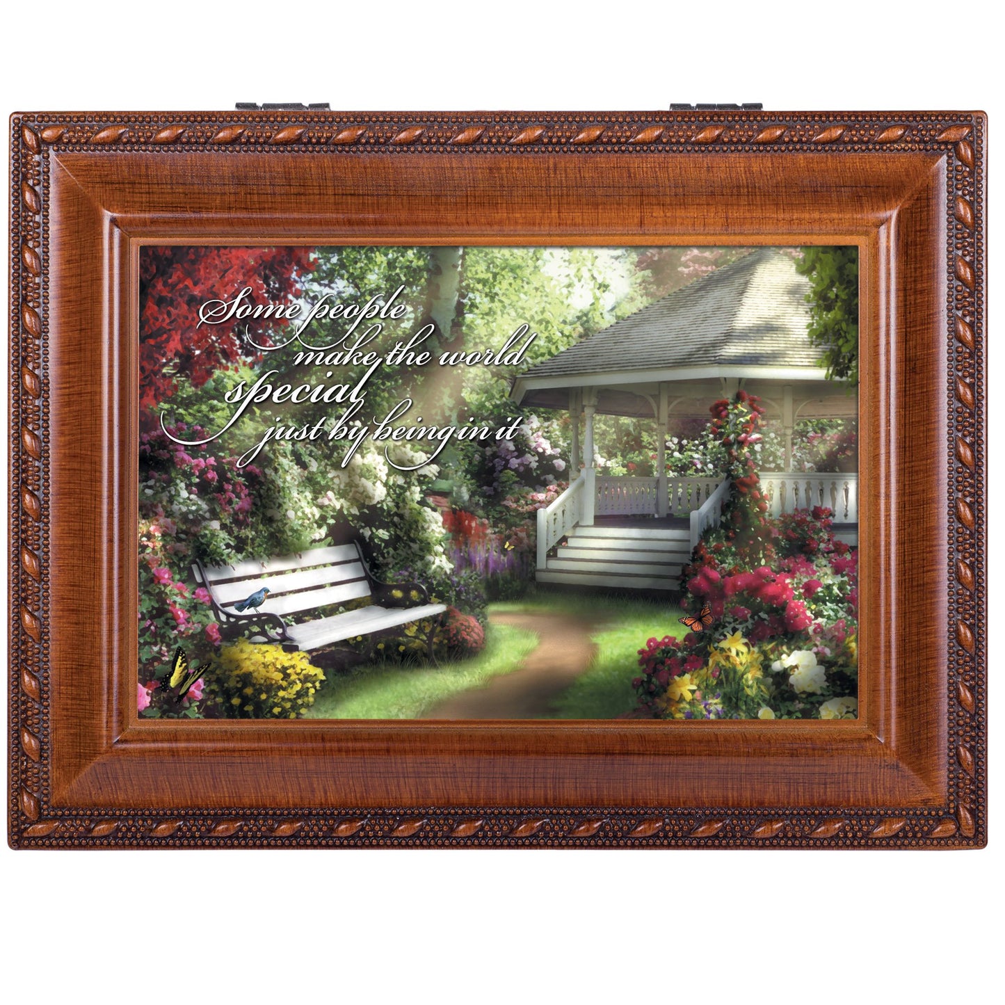 Special World Sentiment Jeweled 4x6 Frame (Plays Wonderful World) Woodgrain Resin Music Box with Velvet Lining GM11610