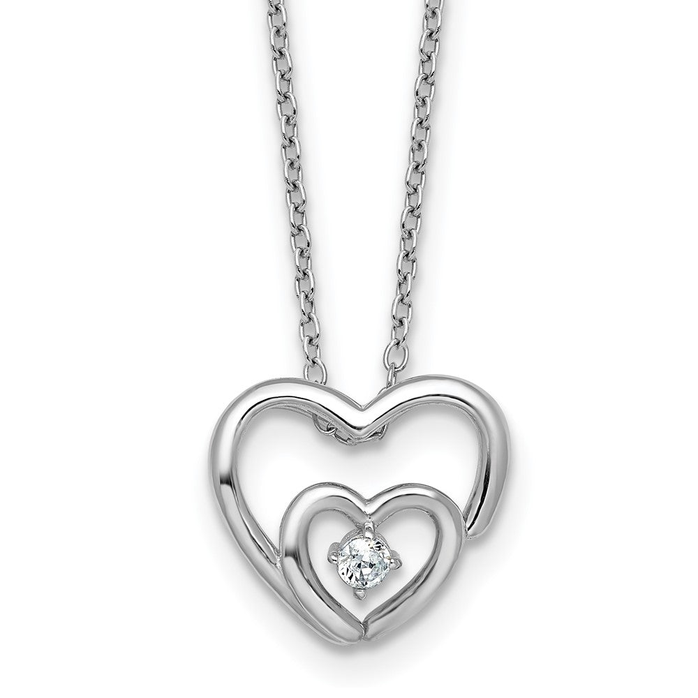 Sterling Silver Rhodium-plated Polished CZ Open Hearts 16 Inch with 2 Inch Extension Necklace 16 Inches