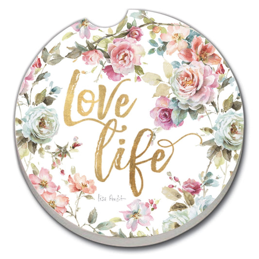 CounterArt "Beautiful Romance" 1 Pack Absorbent Stone Coaster for Vehicle Cup Holder 2.6” Diameter