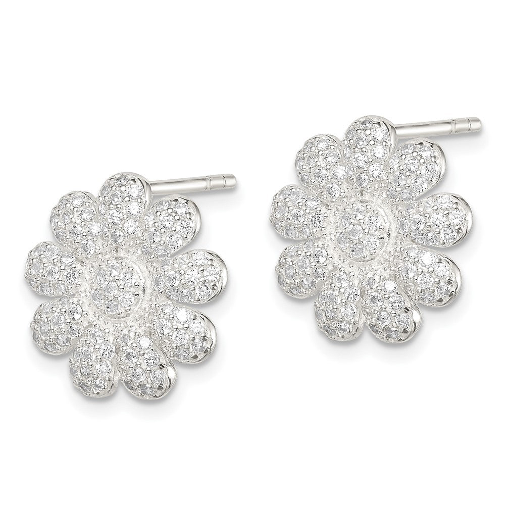 Sterling Silver CZ Flower Post Earrings