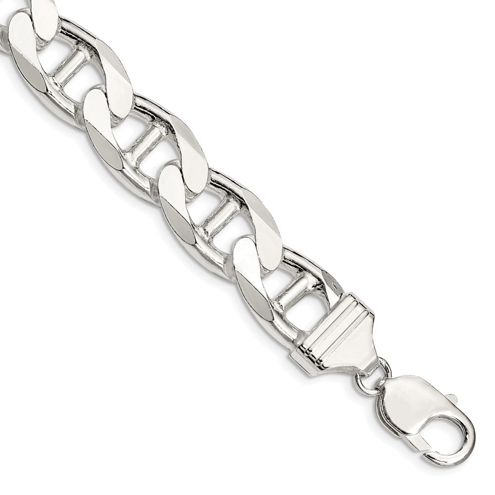 Sterling Silver 13.5mm D/C Flat Anchor Curb Chain 8 inches