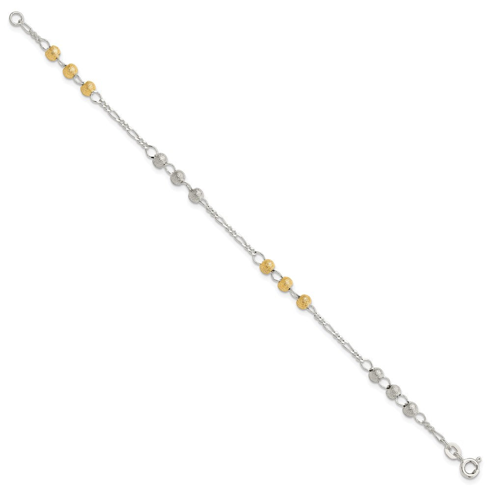 Sterling Silver Gold-tone Textured Beaded Bracelet 7 inches