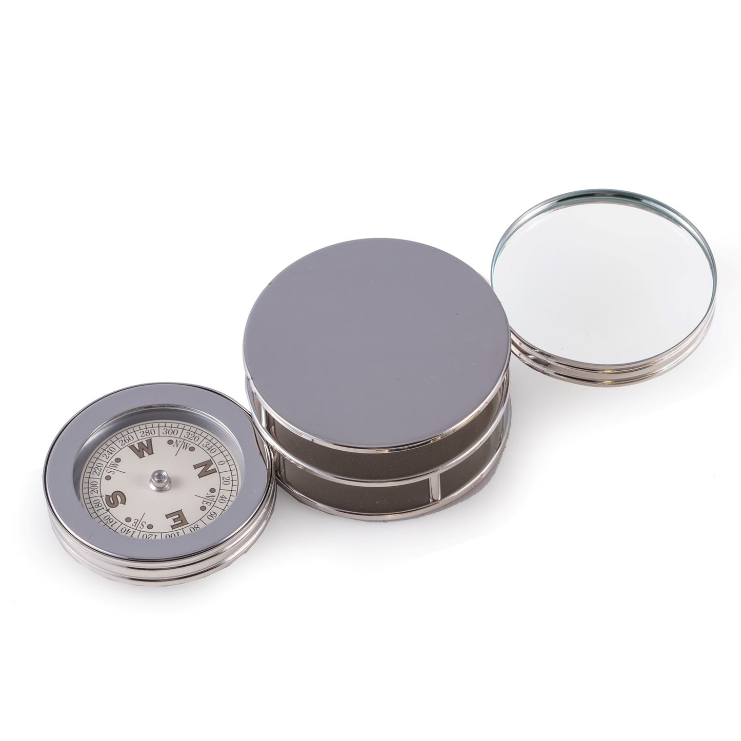 Chrome Plated Paperweight & Fold Out 3X Magnification Magnifier with Compass.