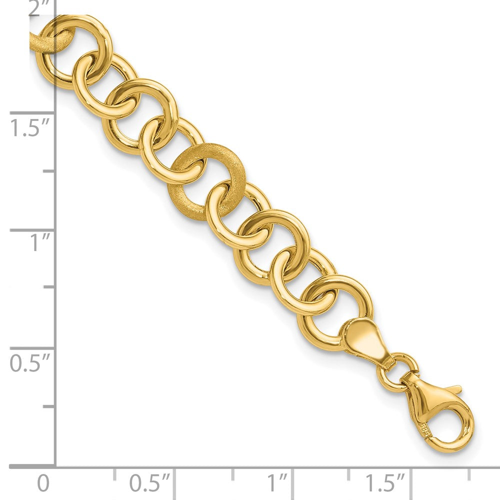 14K Polished and Satin Fancy Circle Link Bracelet 7.5  inches