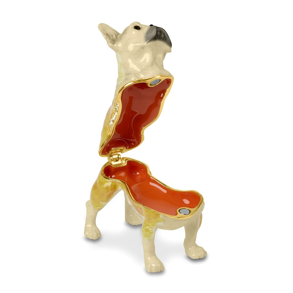 Luxury Giftware by Jere Bejeweled BARK TWAIN French Bulldog Trinket Box with Matching 18 inch Necklace