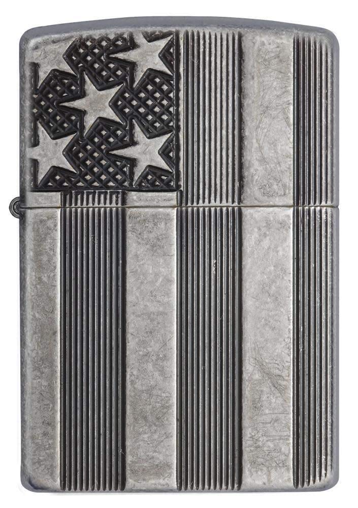 Zippo Armor Antique Silver Plate American Flag Pocket Lighter