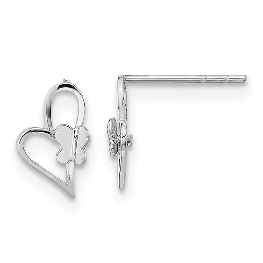 14K White Gold Madi K Heart & Butterfly Post Earrings