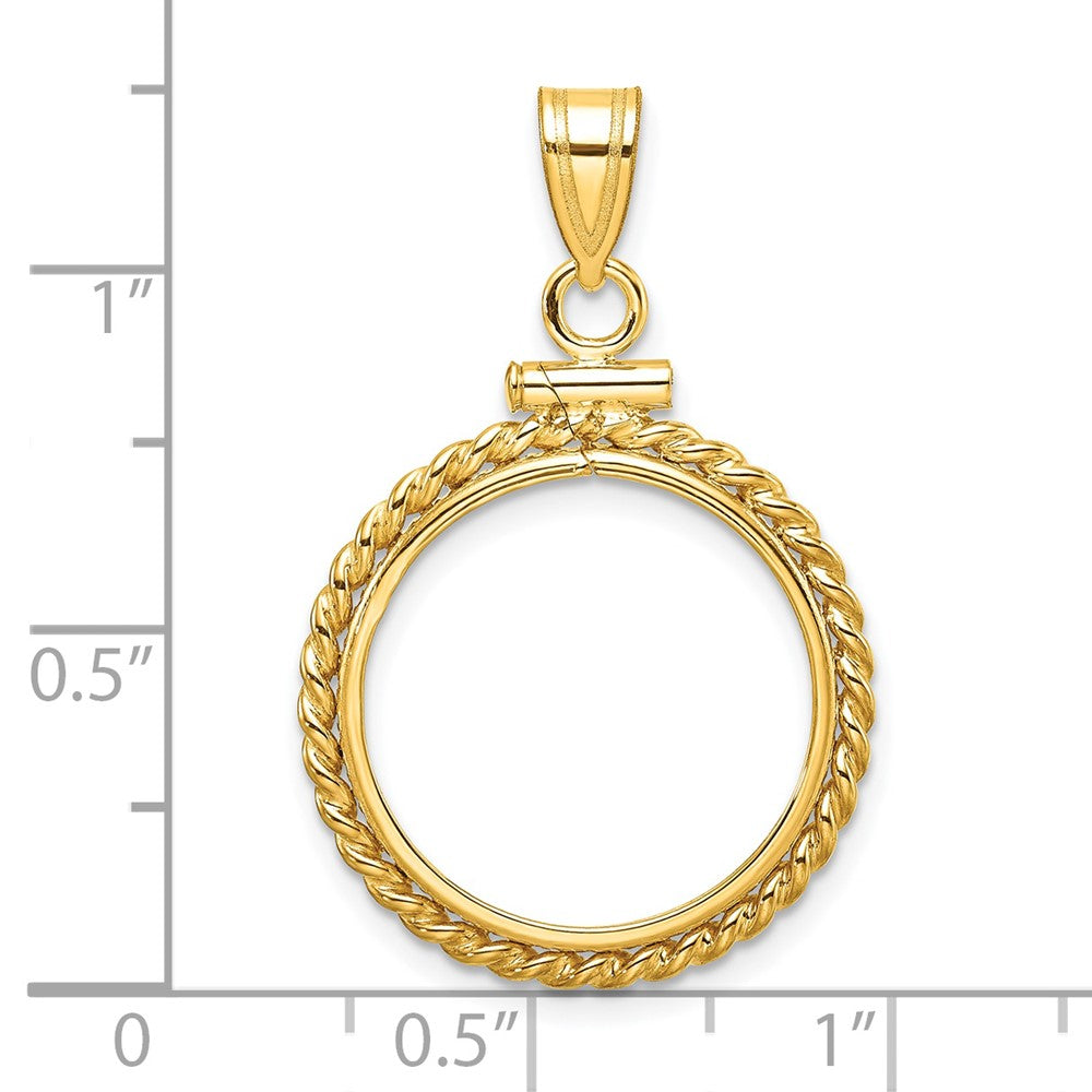 Wideband Distinguished Coin Jewelry 14k Polished Twisted Wire 17.8mm x 1.35mm Screw Top Coin Bezel Pendant
