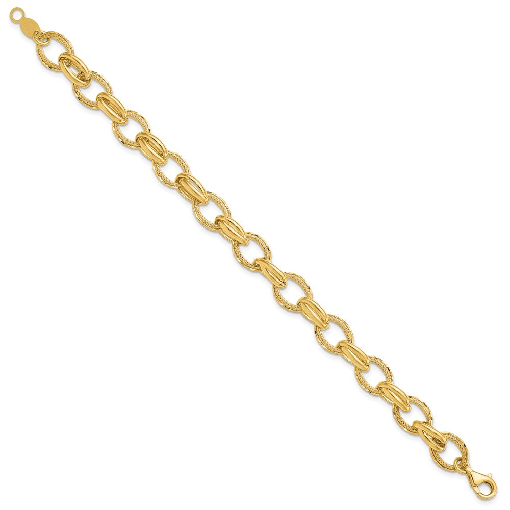 14K Polished/Textured and Diamond-cut Fancy Link Bracelet 7  inches