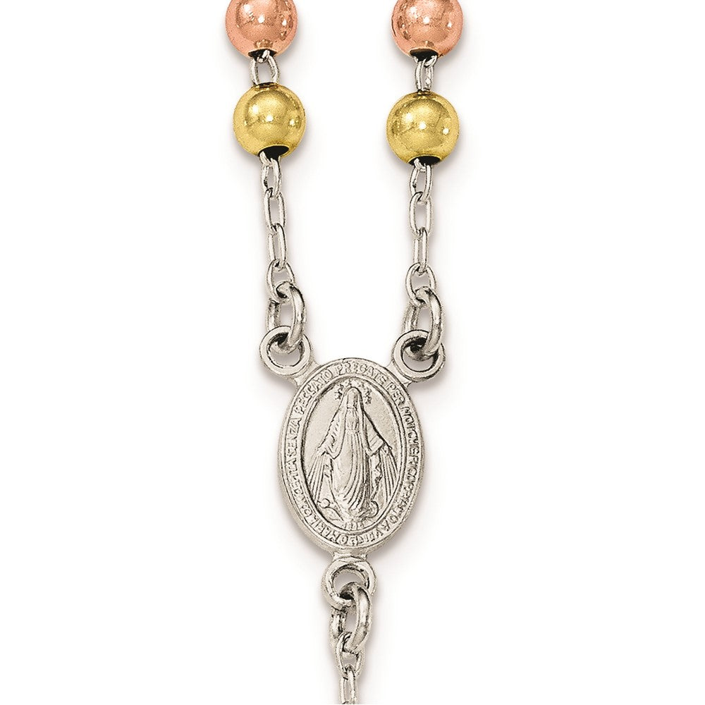 Sterling Silver Polished White Rose and Yellow Bead Rosary 18 inch Necklace 18 Inches