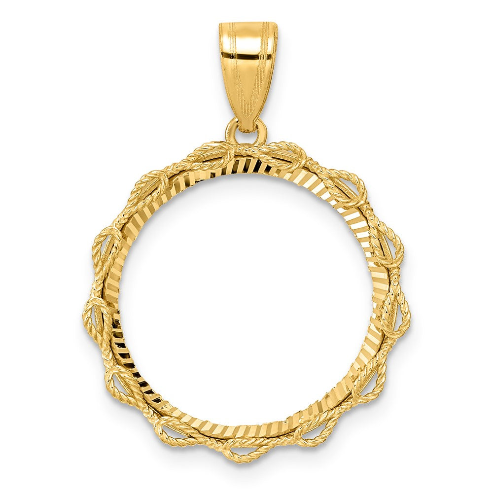 14k Diamond Cut Rope with 18.0mm Prong Coin Bezel Pendant