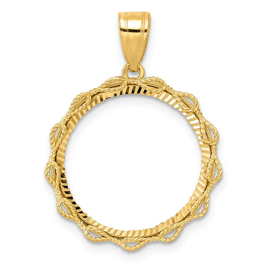 14k Diamond Cut Rope with 18.0mm Prong Coin Bezel Pendant