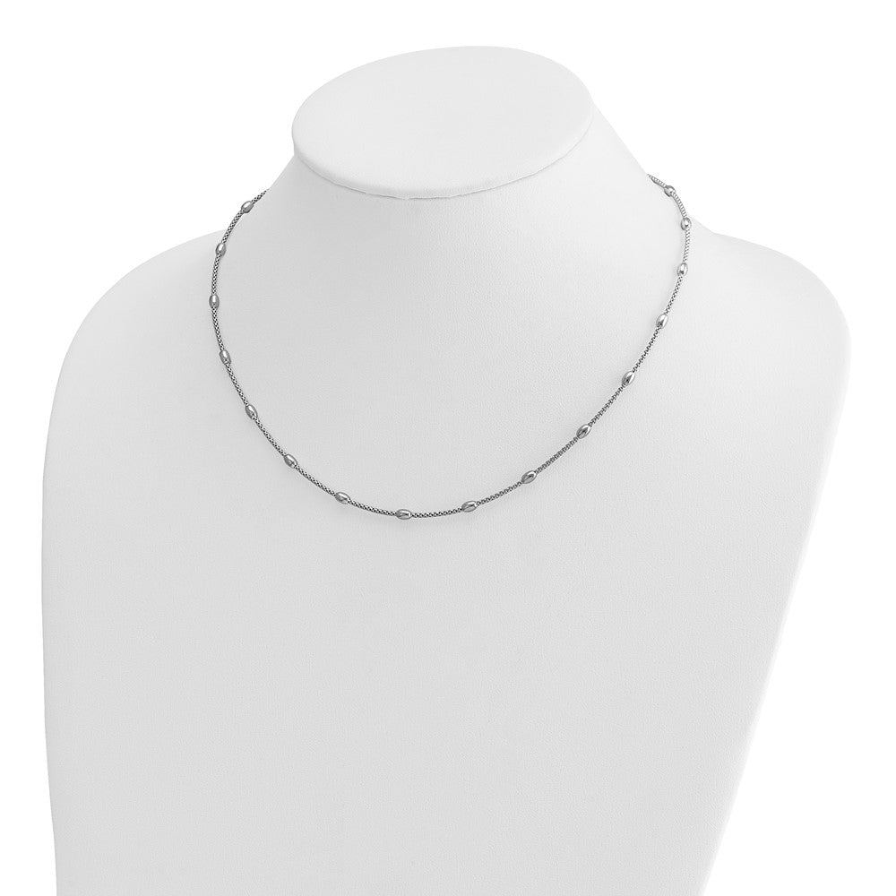 Sterling Silver RH-plated Fancy Bead  w/2in ext. Necklace