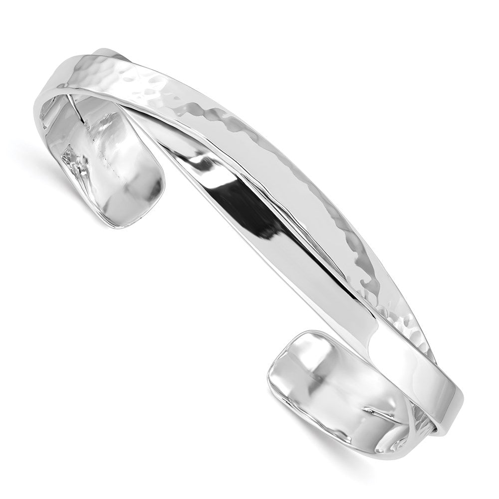 Sterling Silver Rhod-plated Plain 6mm Hammered Bands Bangle 7.5 inches