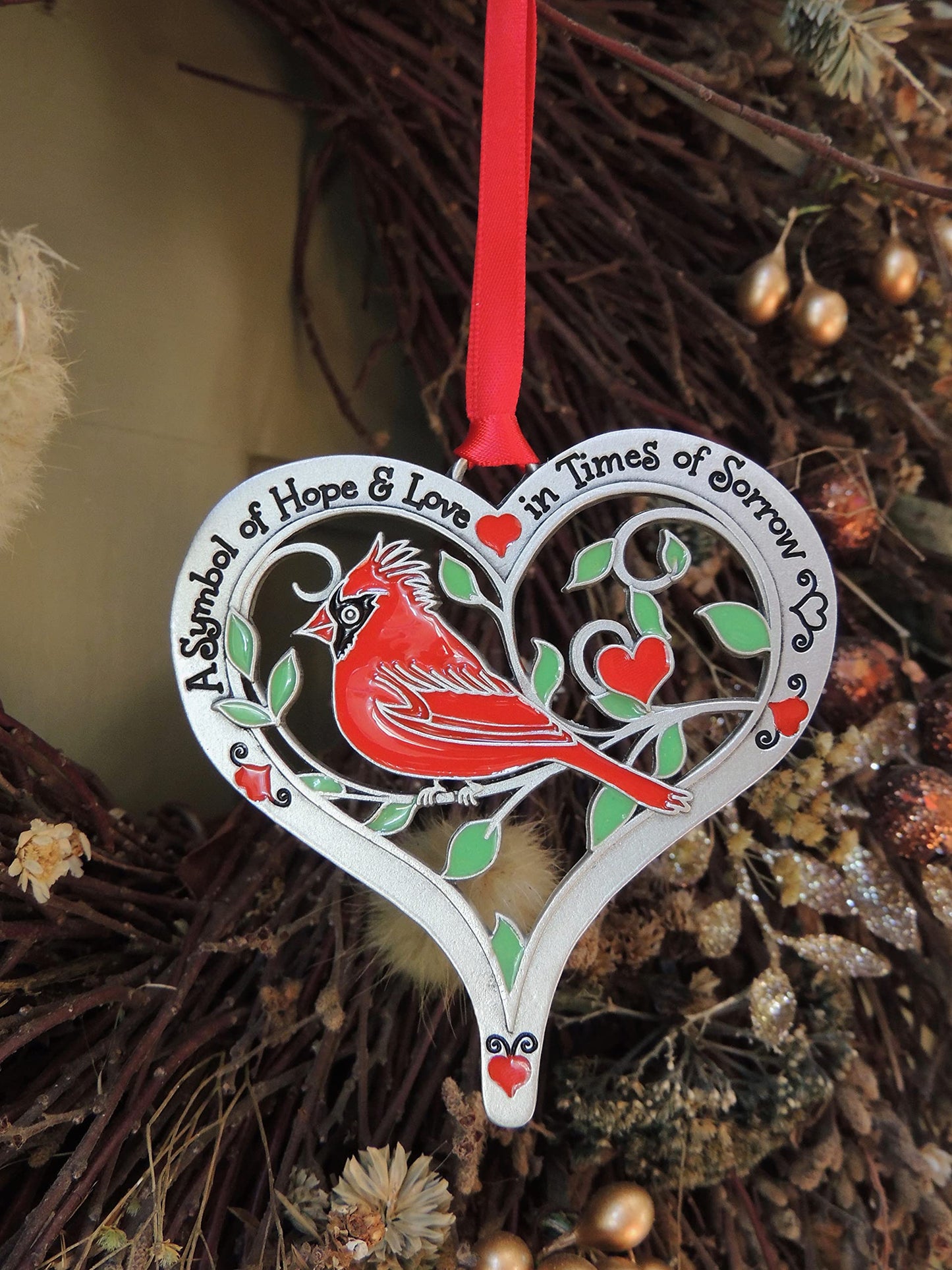 Abbey & CA Gift Hope & Love Cardinal Ornament W/Epoxy On Red Ribbon, Multi