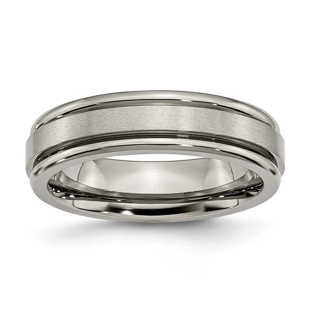 Titanium Satin and Polished 6mm Grooved Edge Band Size - 12.5
