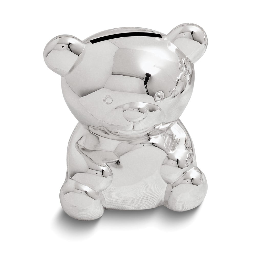 Small Teddy Bear Silver-plated Polished Metal Bank QGM8370