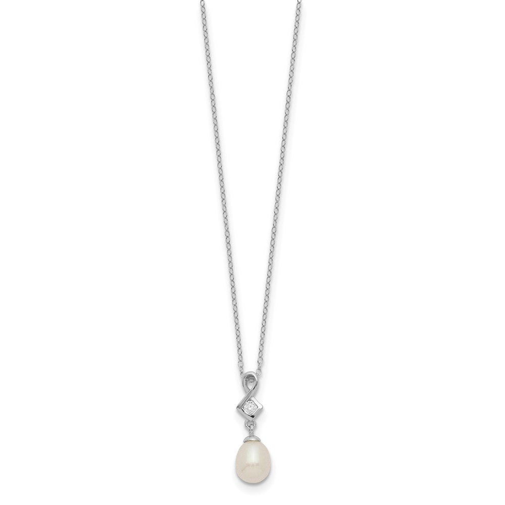 Sterling Silver Rhodium-plated 6-7mm White Teardrop Freshwater Cultured Pearl and CZ 17 inch Necklace 17 Inches