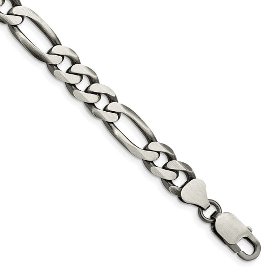 Sterling Silver Antiqued 7.75mm Figaro Chain 9 inches