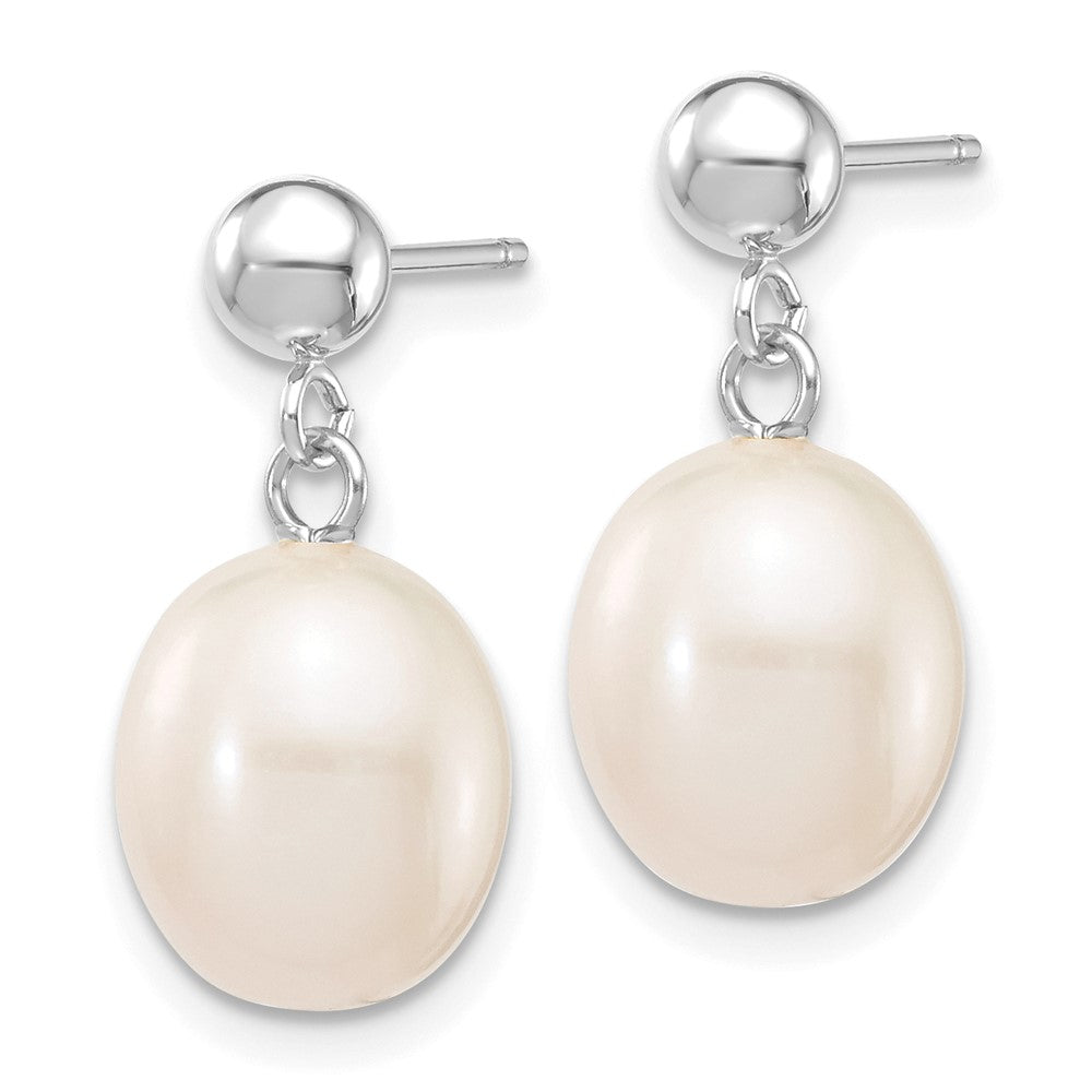 10k White Gold 8-9mm White Rice Freshwater Cultured Pearl Dangle Post Earrings