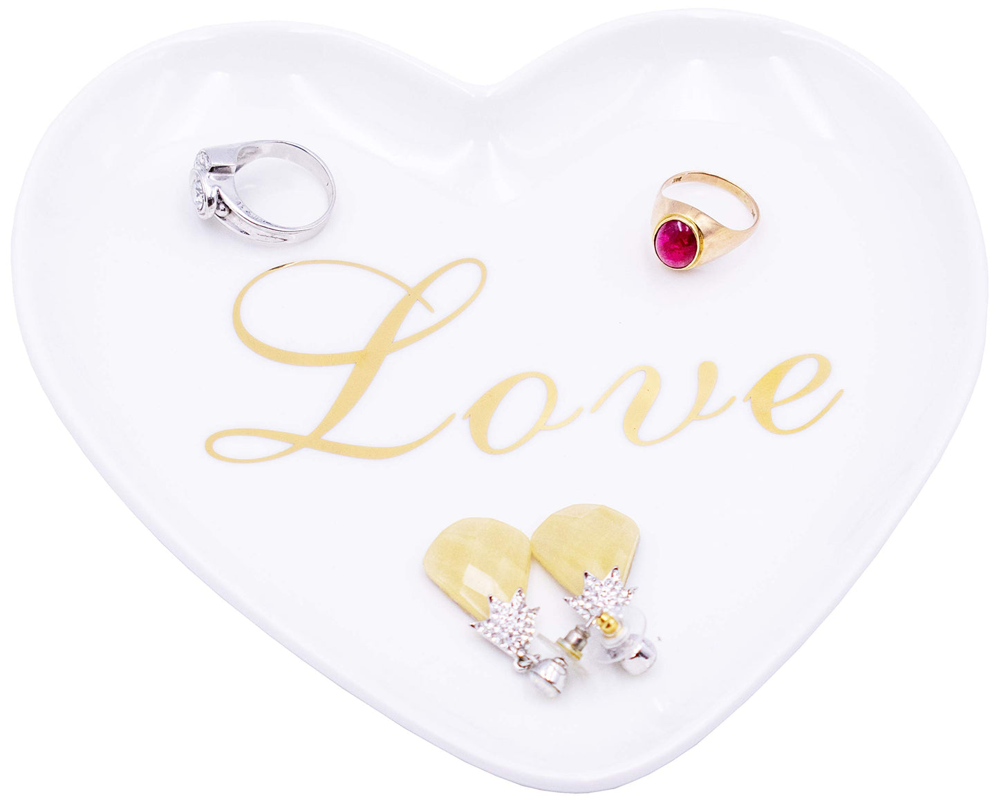 Heart-Shaped "Love" Ceramic Trinket Plate and Decorative Jewelry Dish