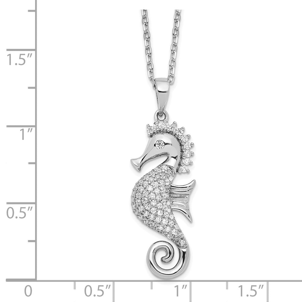 Cheryl M Sterling Silver Rhodium-plated Brilliant-cut CZ Seahorse 16 Inch Necklace with 2 Inch Extender 16 Inches
