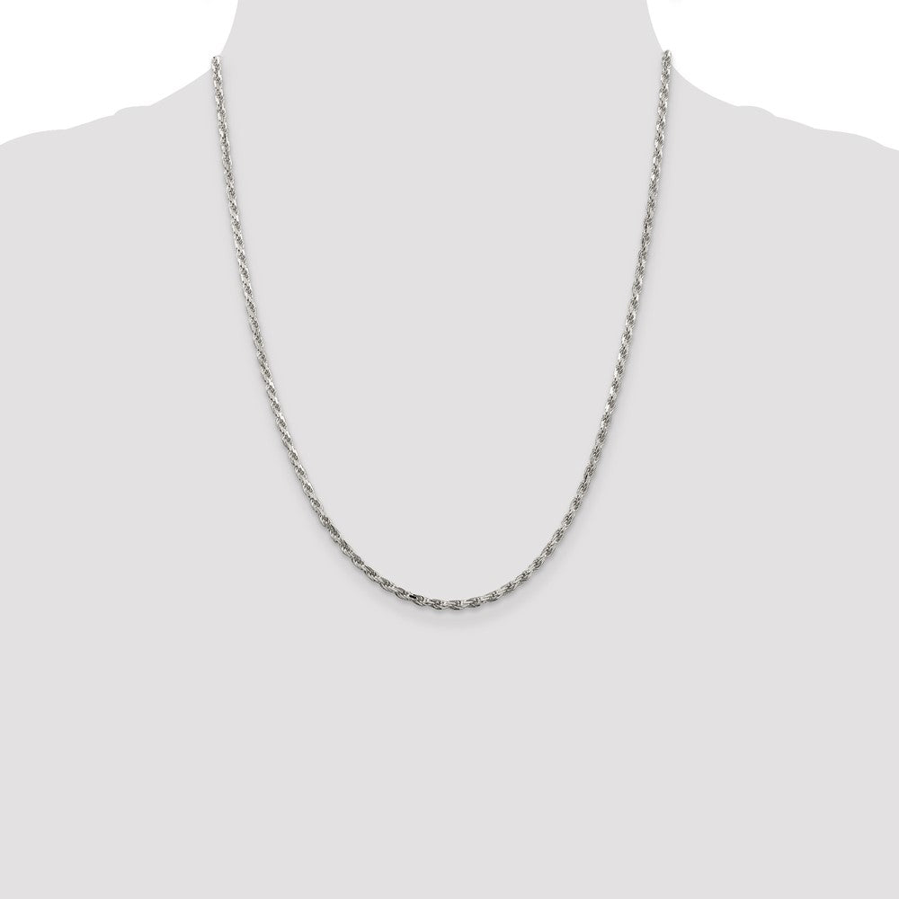 Sterling Silver Rhodium-plated 2.5mm Diamond-cut Rope Chain 22 Inches